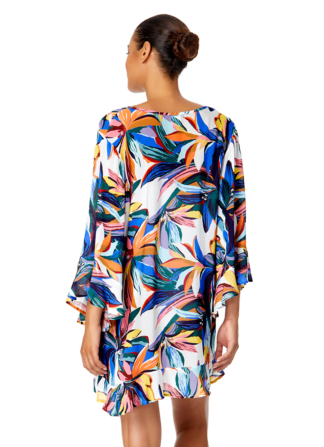 Anne Cole Women's Riviera Floral Bell Sleeve Flounce Cover Up Tunic - Image 5