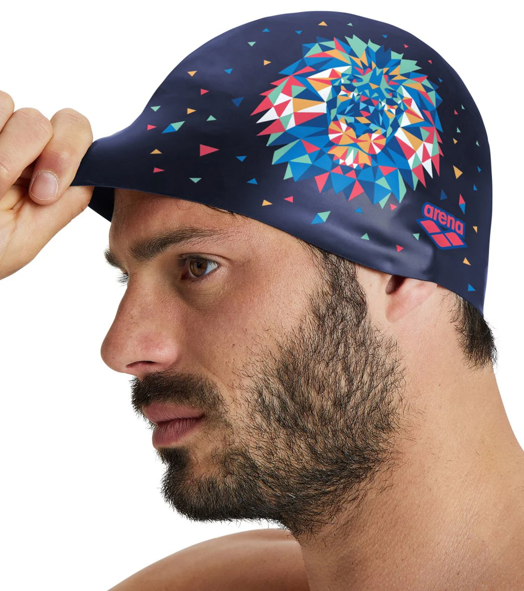 Arena Drew Kibler Geometric Lions Flat Silicone Swim Cap - Image 4