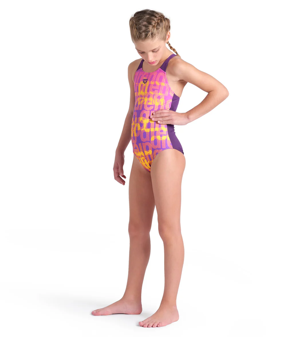 Arena Girls' Logo Multi Color V-Back One Piece Swimsuit (Little Kid, Big Kid) - Image 4