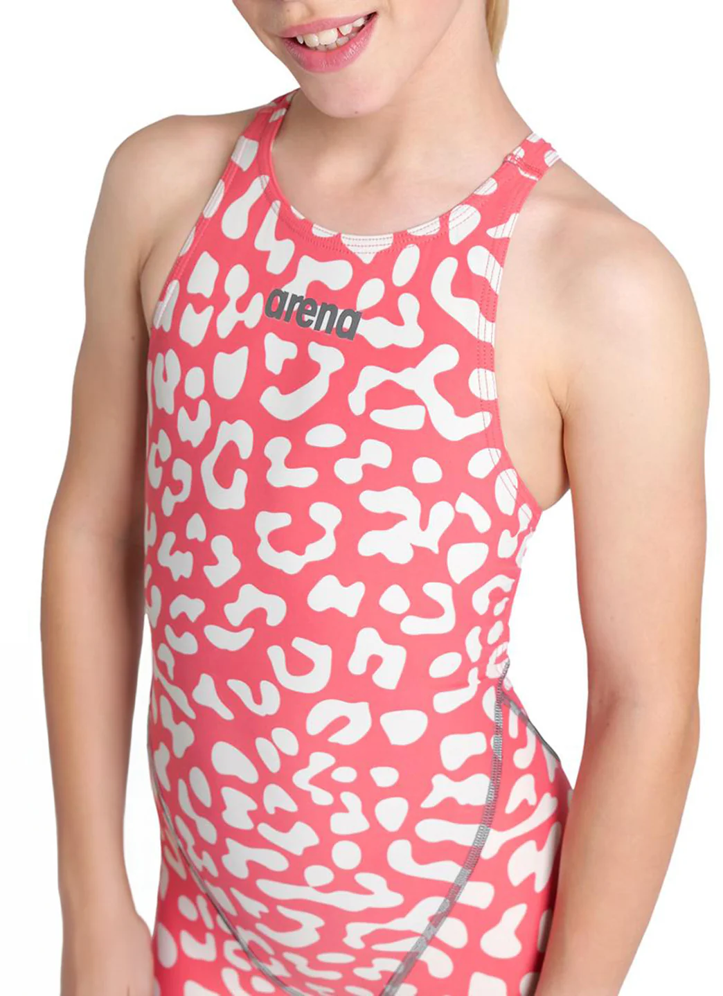 Arena Girls' Powerskin ST Next Limited Edition Leopard Open Back Tech Suit Swimsuit - Image 11