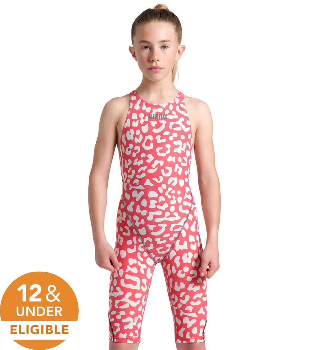 Arena Girls' Powerskin ST Next Limited Edition Leopard Open Back Tech Suit Swimsuit - Image 14