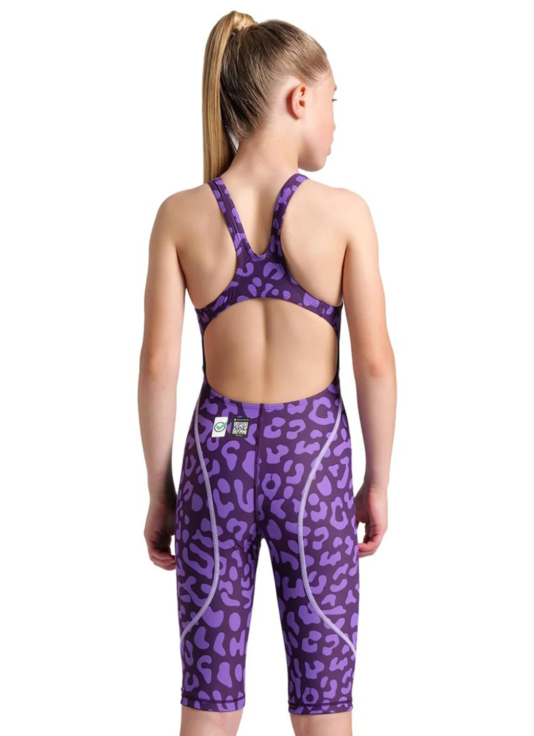 Arena Girls' Powerskin ST Next Limited Edition Leopard Open Back Tech Suit Swimsuit - Image 2