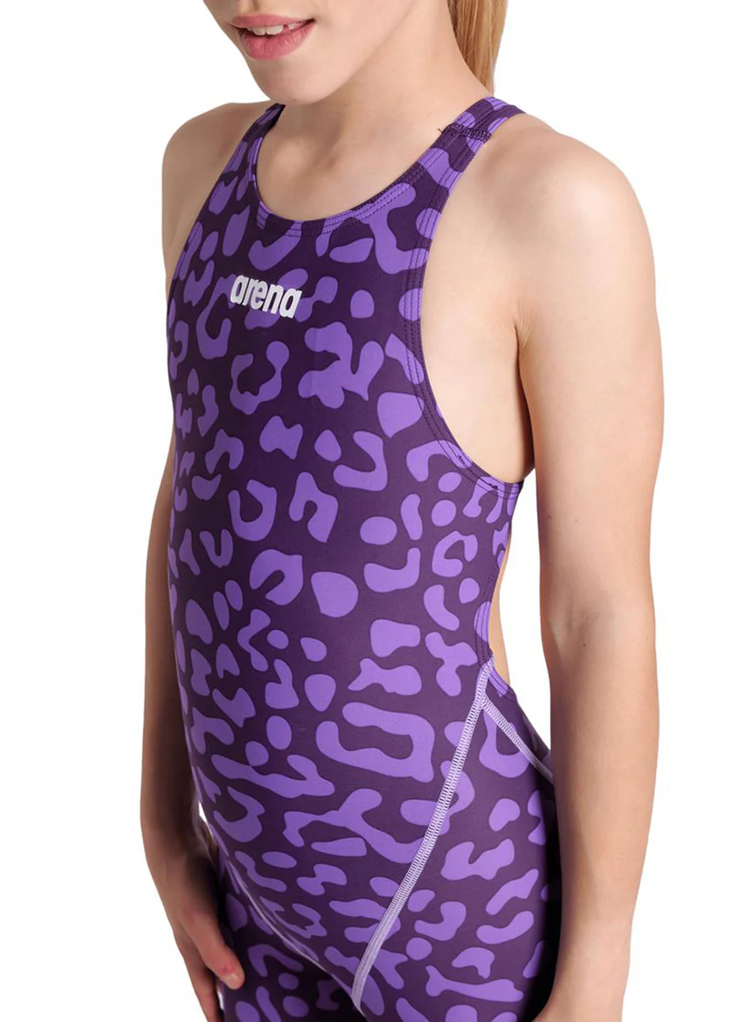 Arena Girls' Powerskin ST Next Limited Edition Leopard Open Back Tech Suit Swimsuit - Image 4