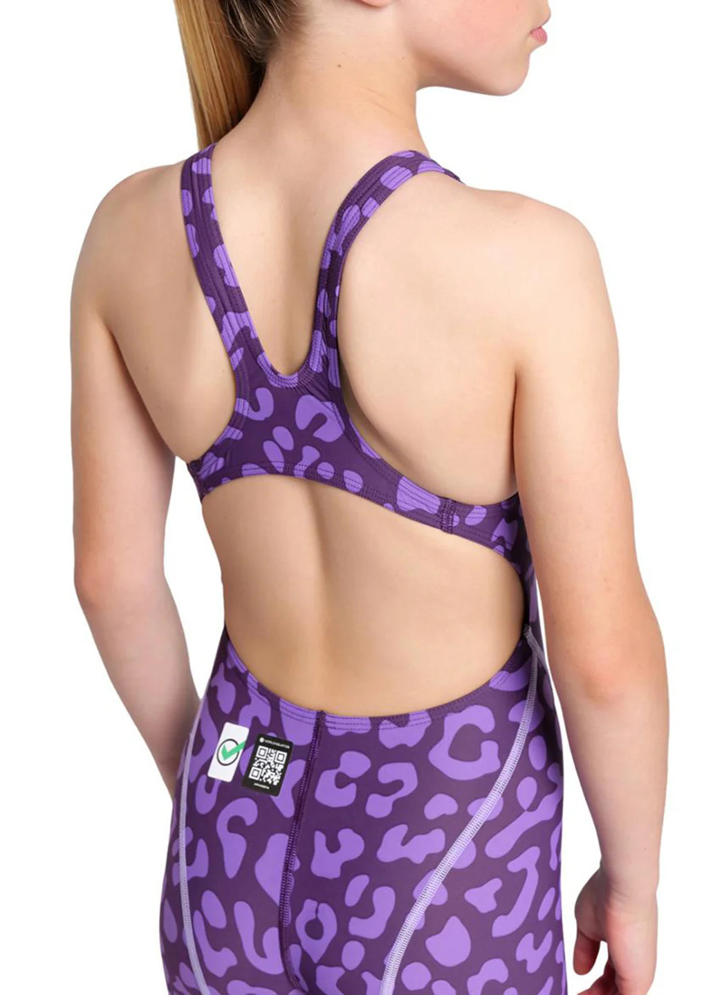 Arena Girls' Powerskin ST Next Limited Edition Leopard Open Back Tech Suit Swimsuit - Image 5