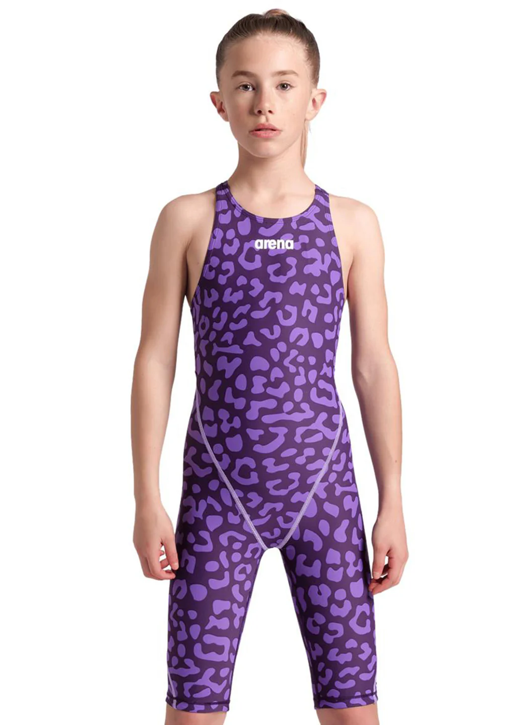 Arena Girls' Powerskin ST Next Limited Edition Leopard Open Back Tech Suit Swimsuit - Image 7