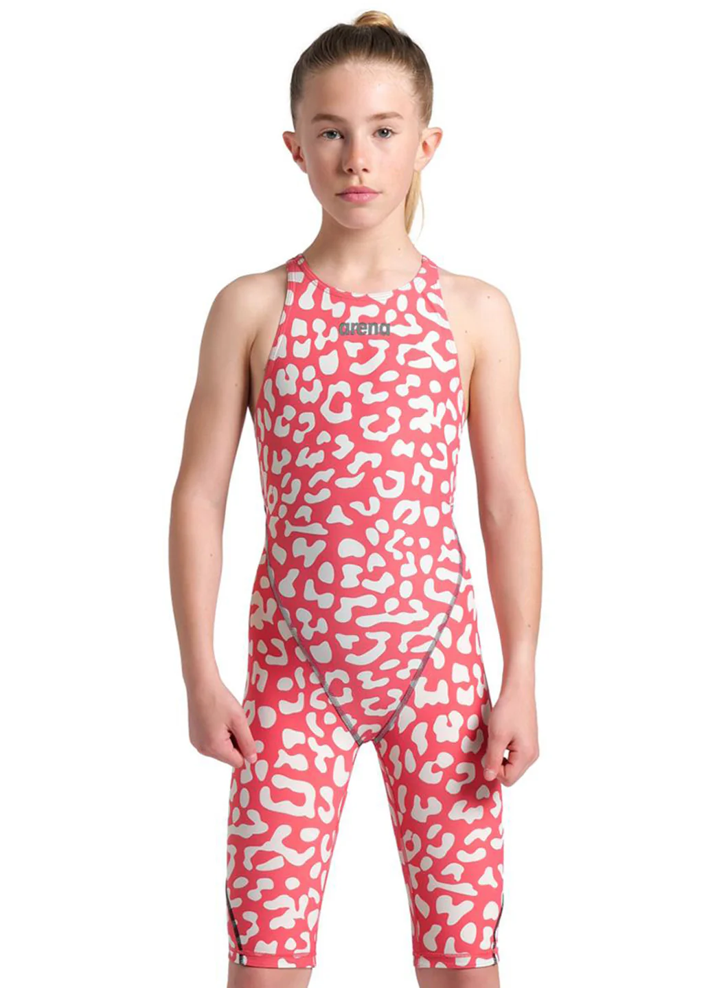 Arena Girls' Powerskin ST Next Limited Edition Leopard Open Back Tech Suit Swimsuit - Image 8