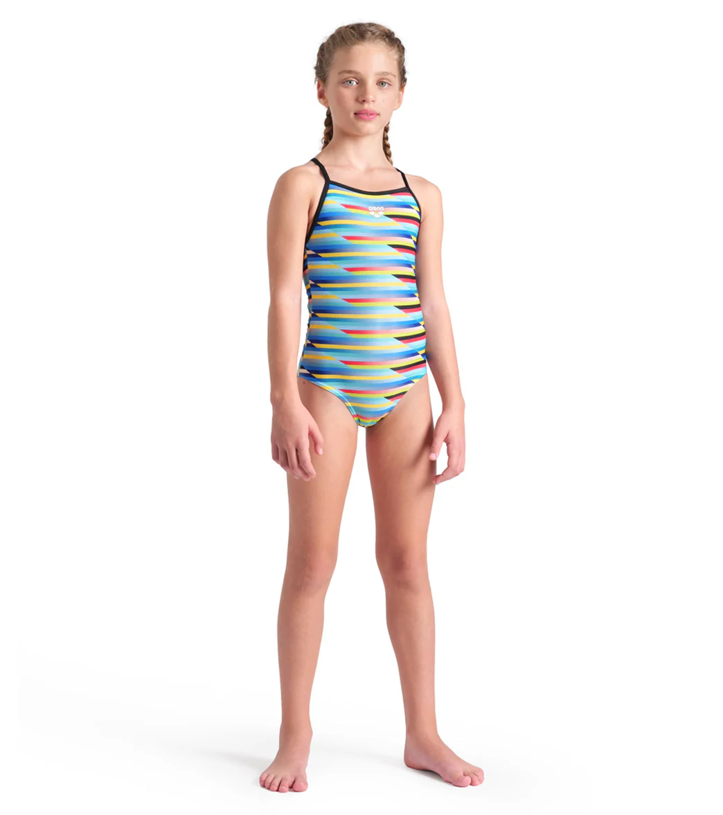 Arena Girls' Racing Stripe Light Drop Back One Piece Swimsuit (Little Kid, Big Kid) - Image 10