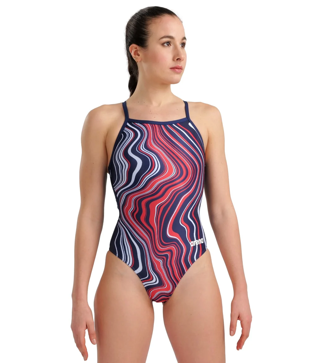 Arena Women's Marbled Light Drop Back One Piece Swimsuit - Image 23