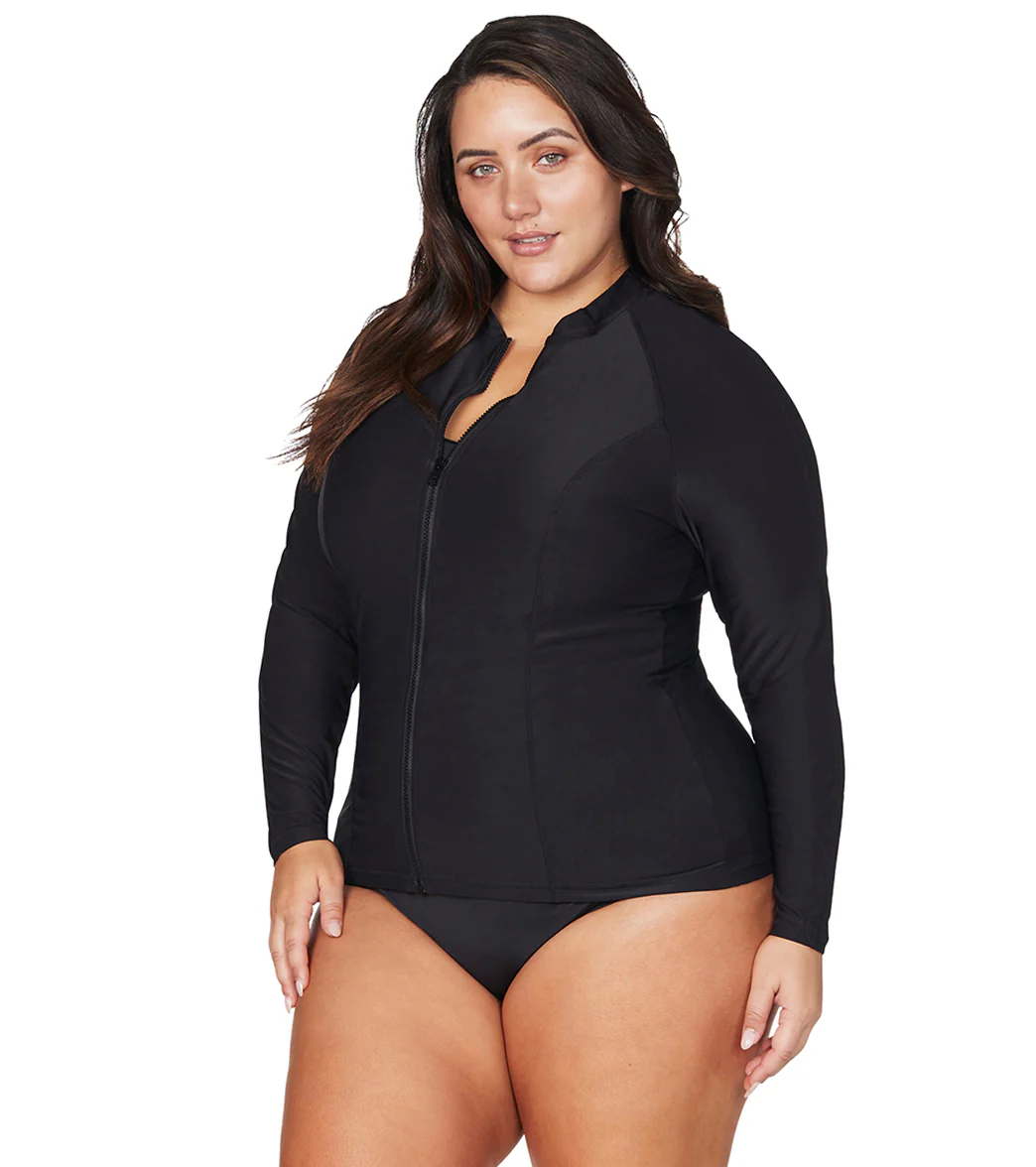 Artesands Woman's Plus Size Hues Sunsafe Long Sleeve One Piece Swimsuit - Image 2