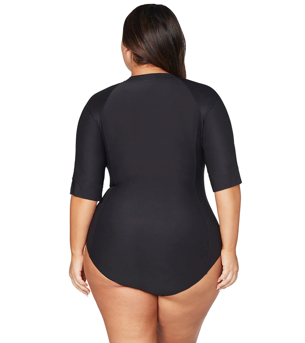 Artesands Woman's Plus Size Hues Sunsafe Mid Length Sleeve One Piece Swimsuit - Image 3
