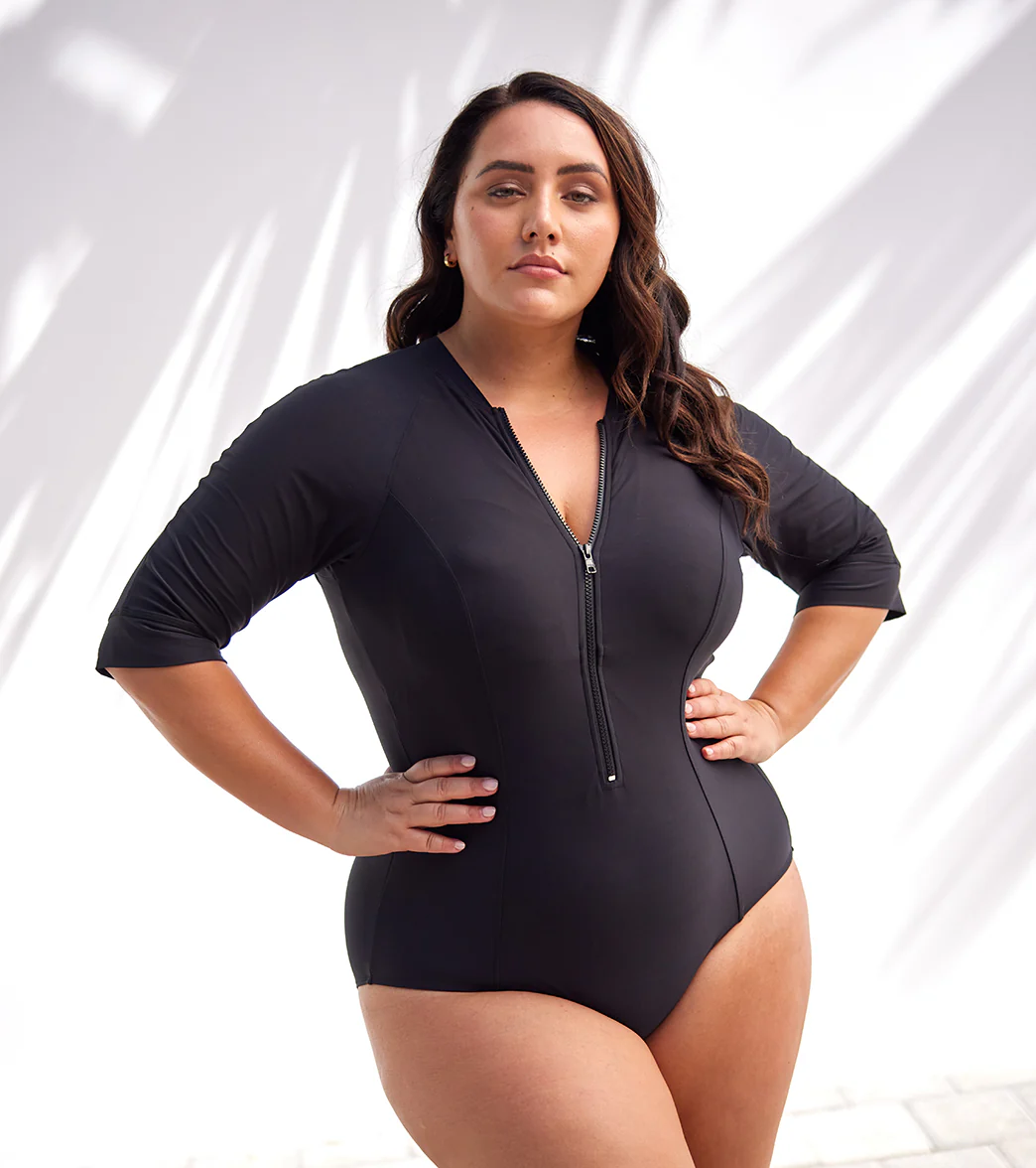 Artesands Woman's Plus Size Hues Sunsafe Mid Length Sleeve One Piece Swimsuit - Image 4