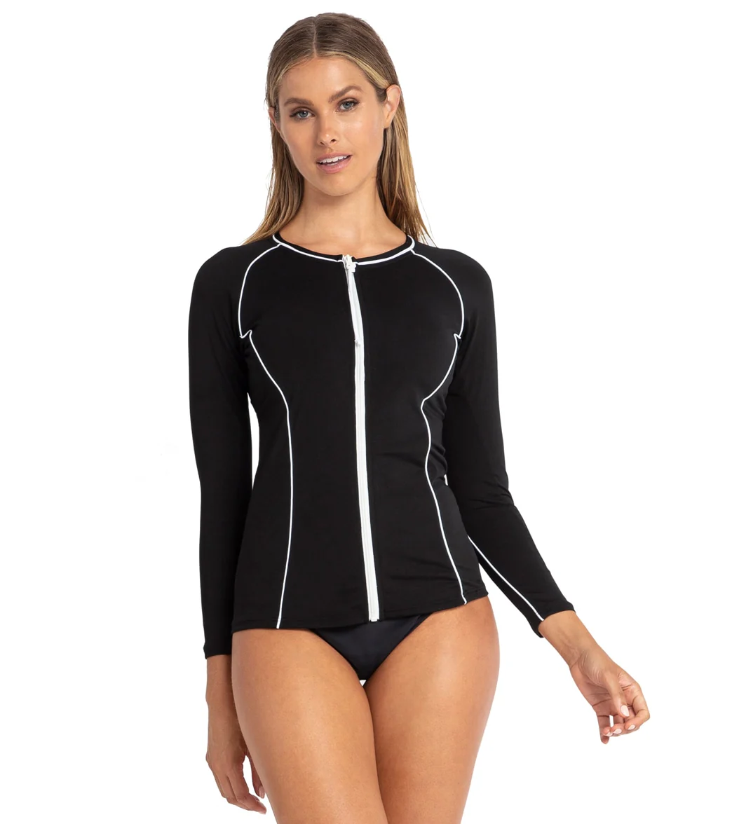 Azura Women's Pool Surf Ryder Long Sleeve Zip Rash Guard - Image 8