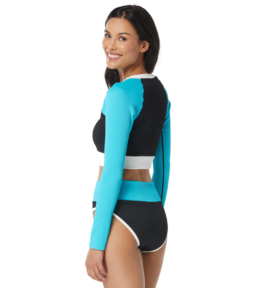 Beach House Women's Color Block Ribbed Nadi Top Long Sleeve Front Zip Swim Top - Image 2