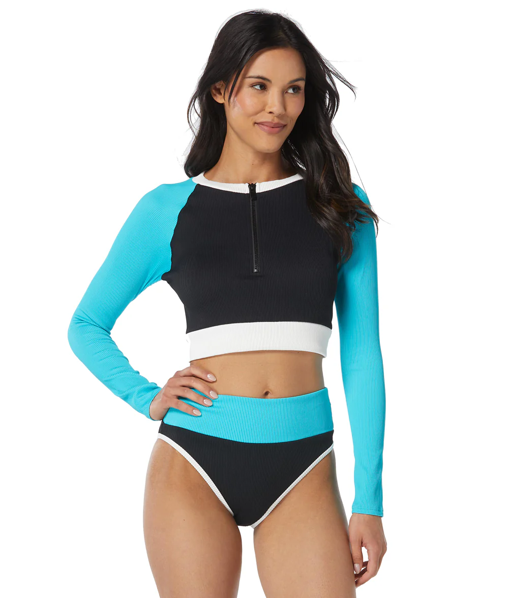 Beach House Women's Color Block Ribbed Nadi Top Long Sleeve Front Zip Swim Top - Image 5