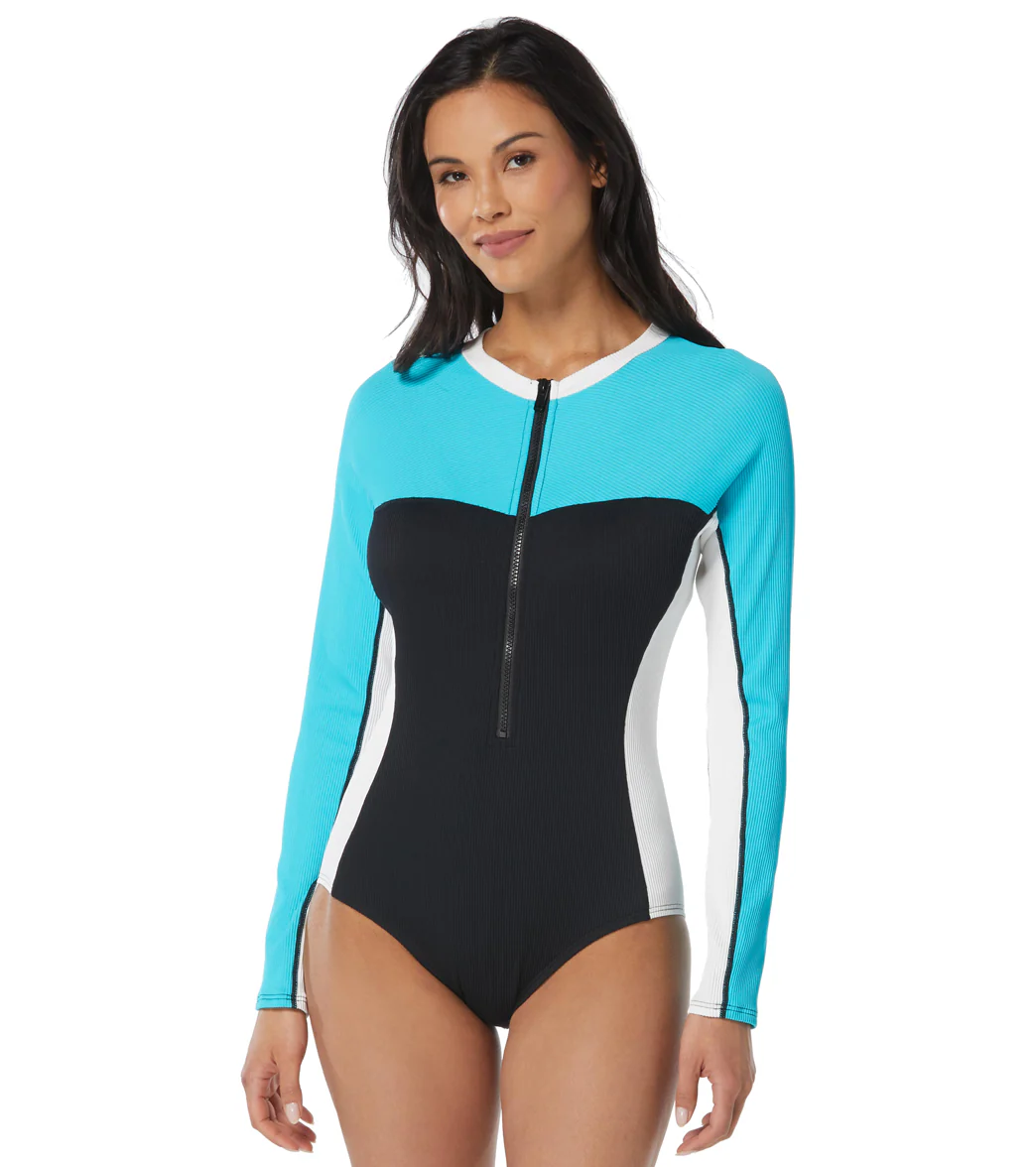Beach House Women's Color Block Ribbed Sculpt Long Sleeve Zip Front One Piece Swimsuit - Image 7