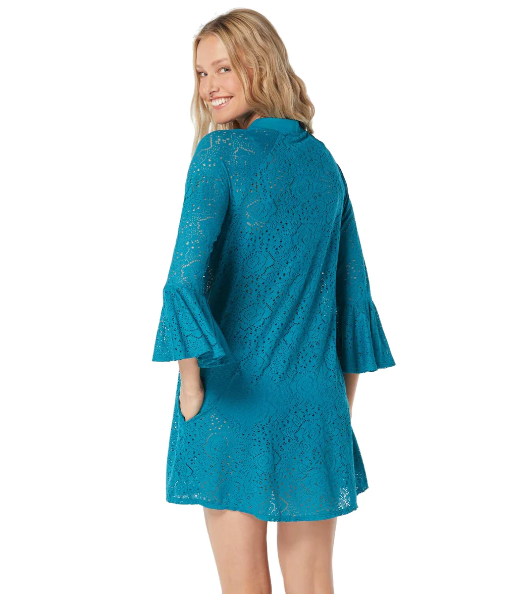 Beach House Women's Crochet Soleil Vanessa 3/4 Bell Ruffle Sleeve Cover Up Jacket - Image 2