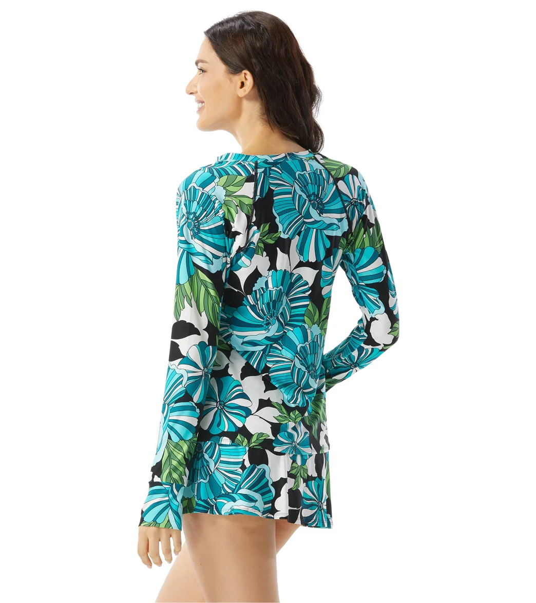 Beach House Women's Deco Garden Mary Relaxed Fit Zip Front Long Sleeve Rash Guard - Image 2