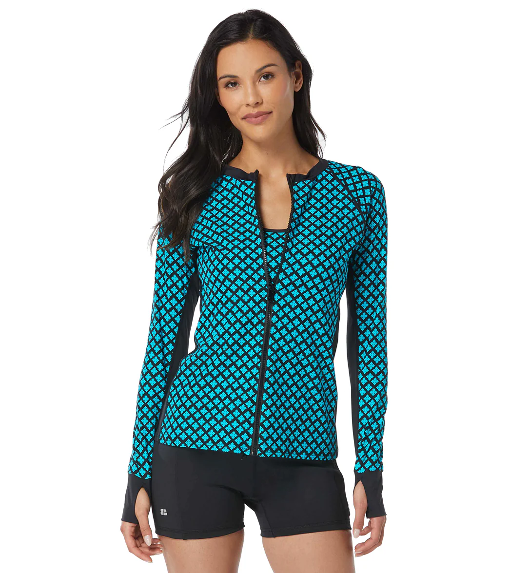 Beach House Women's Delray Botanical Ava Long Sleeve Zip Front Rash Guard - Image 3
