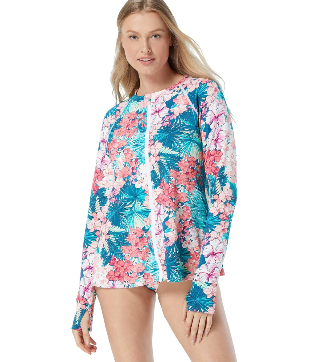 Beach House Women's Island Floral Pique Mary Long Sleeve Zip Front Rash Guard - Image 5