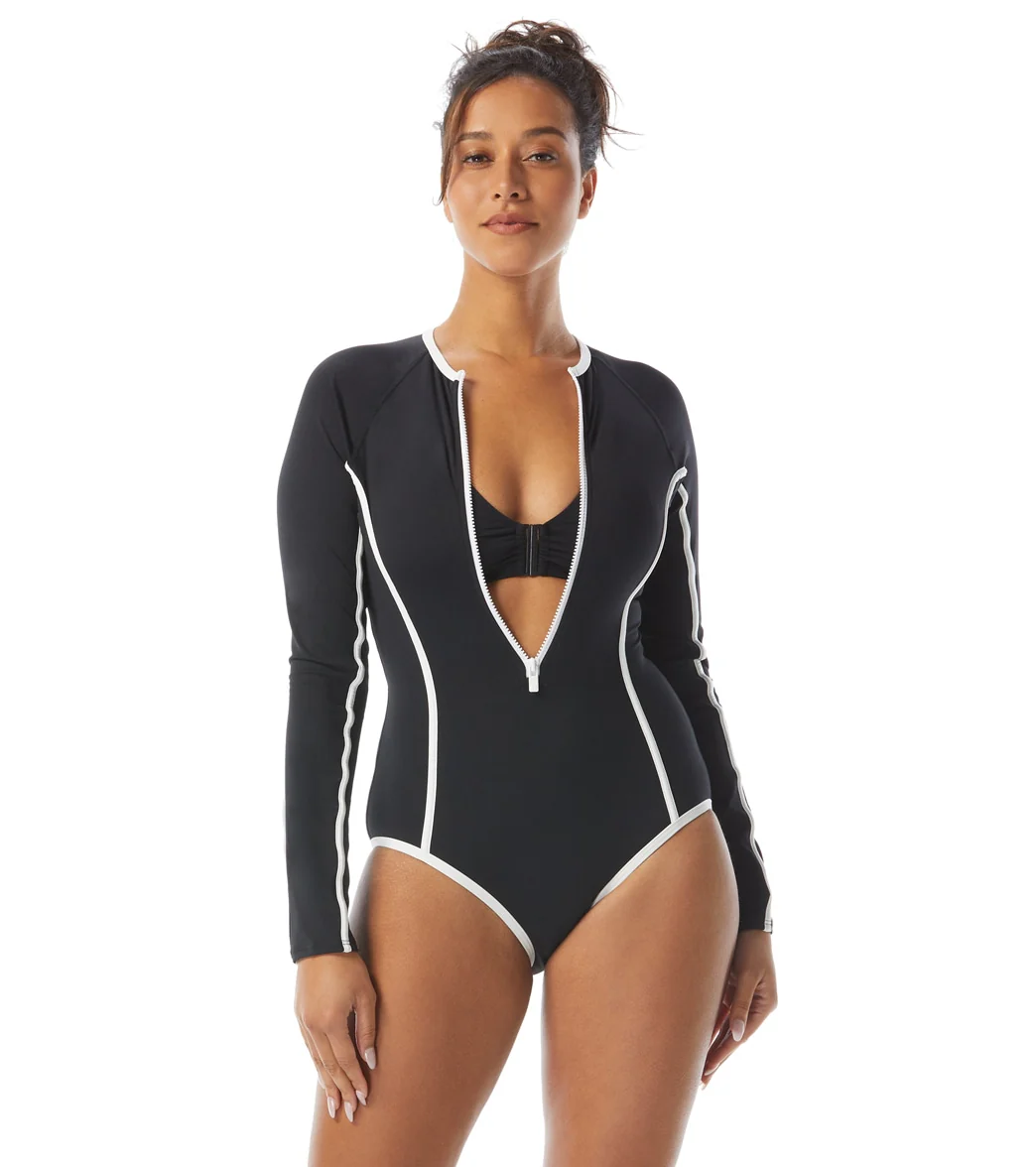 Beach House Women's Piping Solid Sculpt Long Sleeve Zip Front Two Piece Swimsuit - Image 11