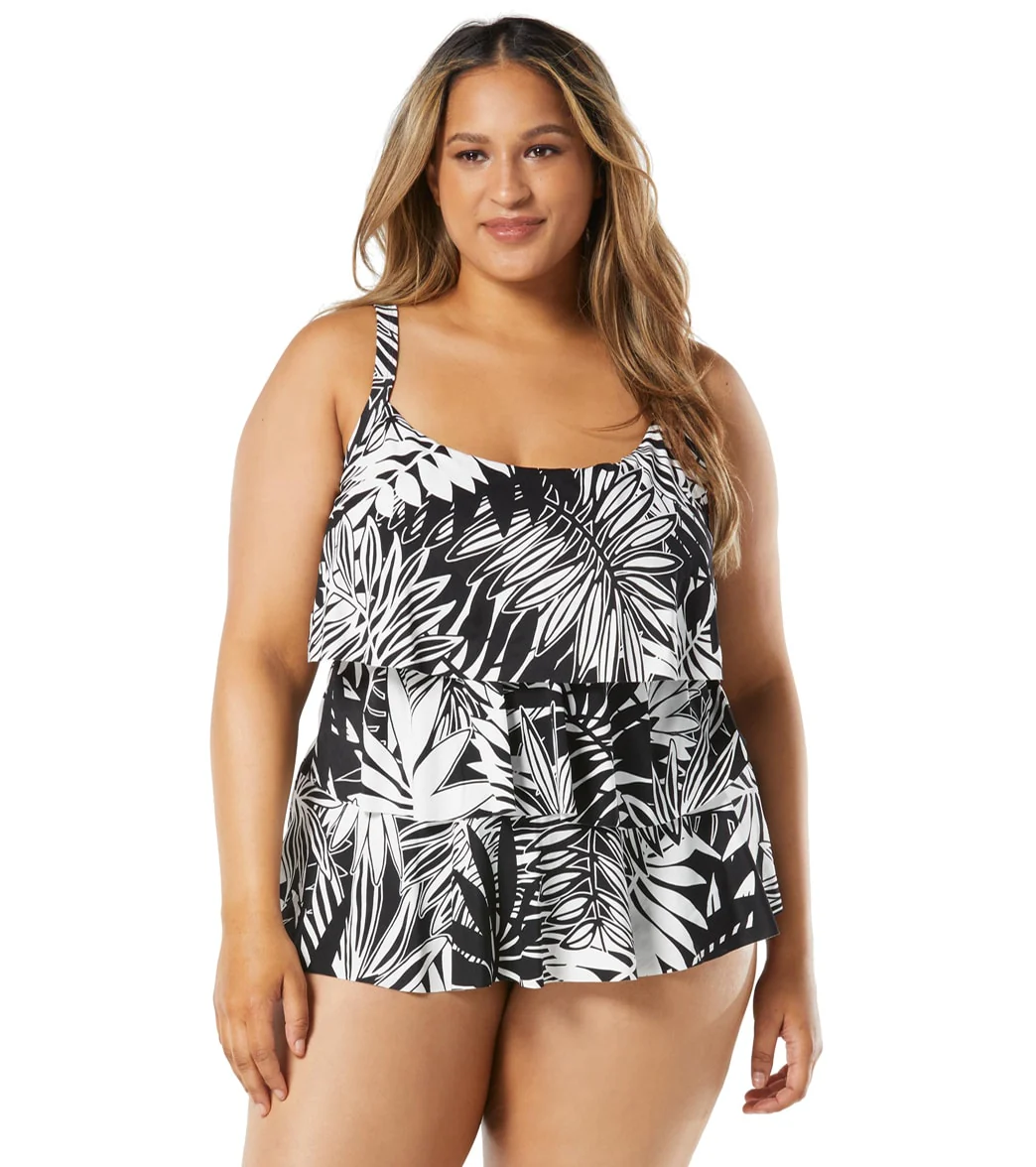 Beach House Women's Plus Size Abstract Palm Jane Ruffle Tiered Tankini - Image 10