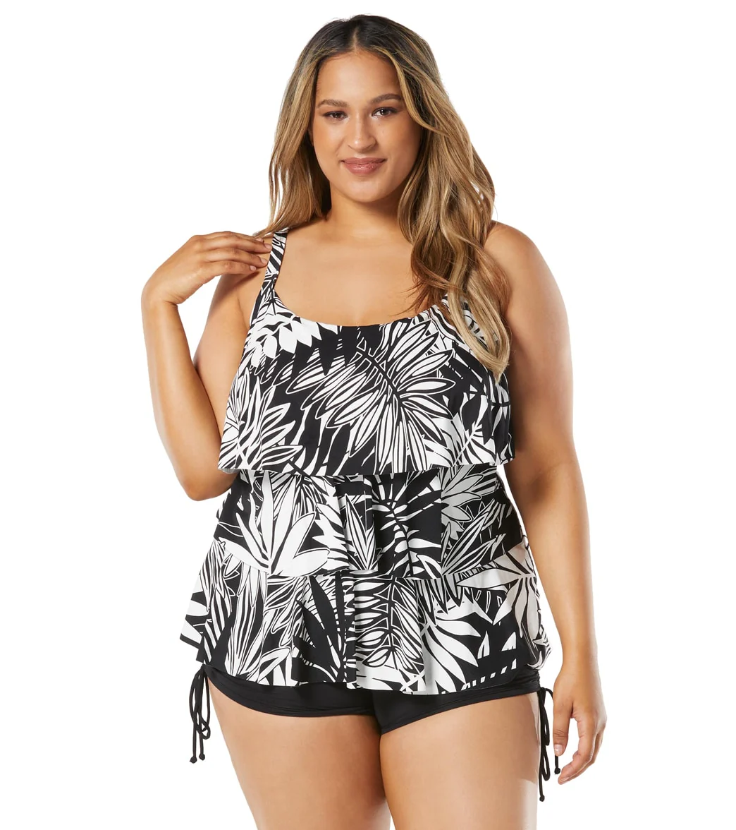 Beach House Women's Plus Size Abstract Palm Jane Ruffle Tiered Tankini - Image 7