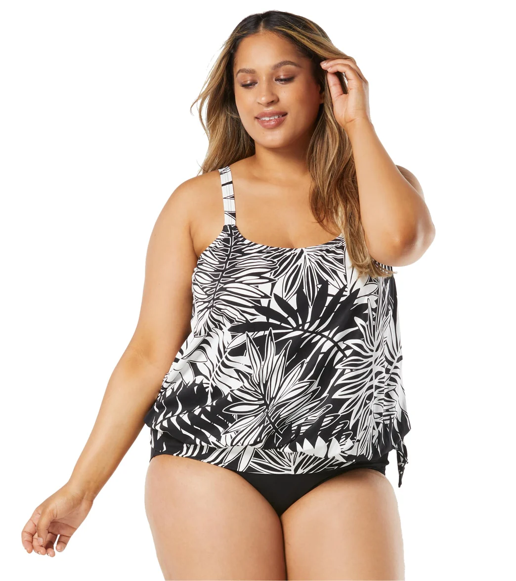 Beach House Women's Plus Size Abstract Palm Sarah Side Tie Blouson Tankini Top - Image 7