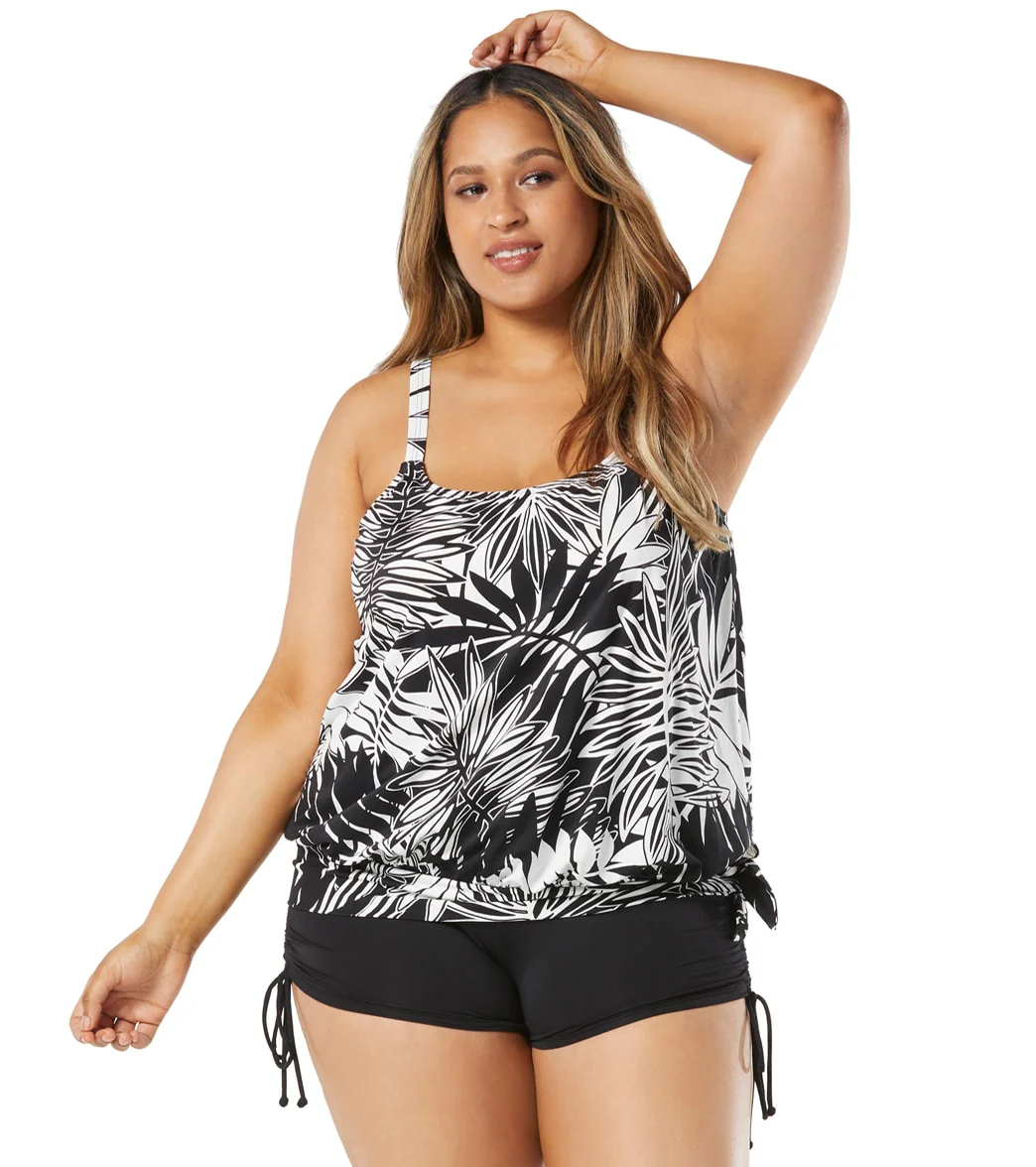 Beach House Women's Plus Size Abstract Palm Sarah Side Tie Blouson Tankini Top - Image 8
