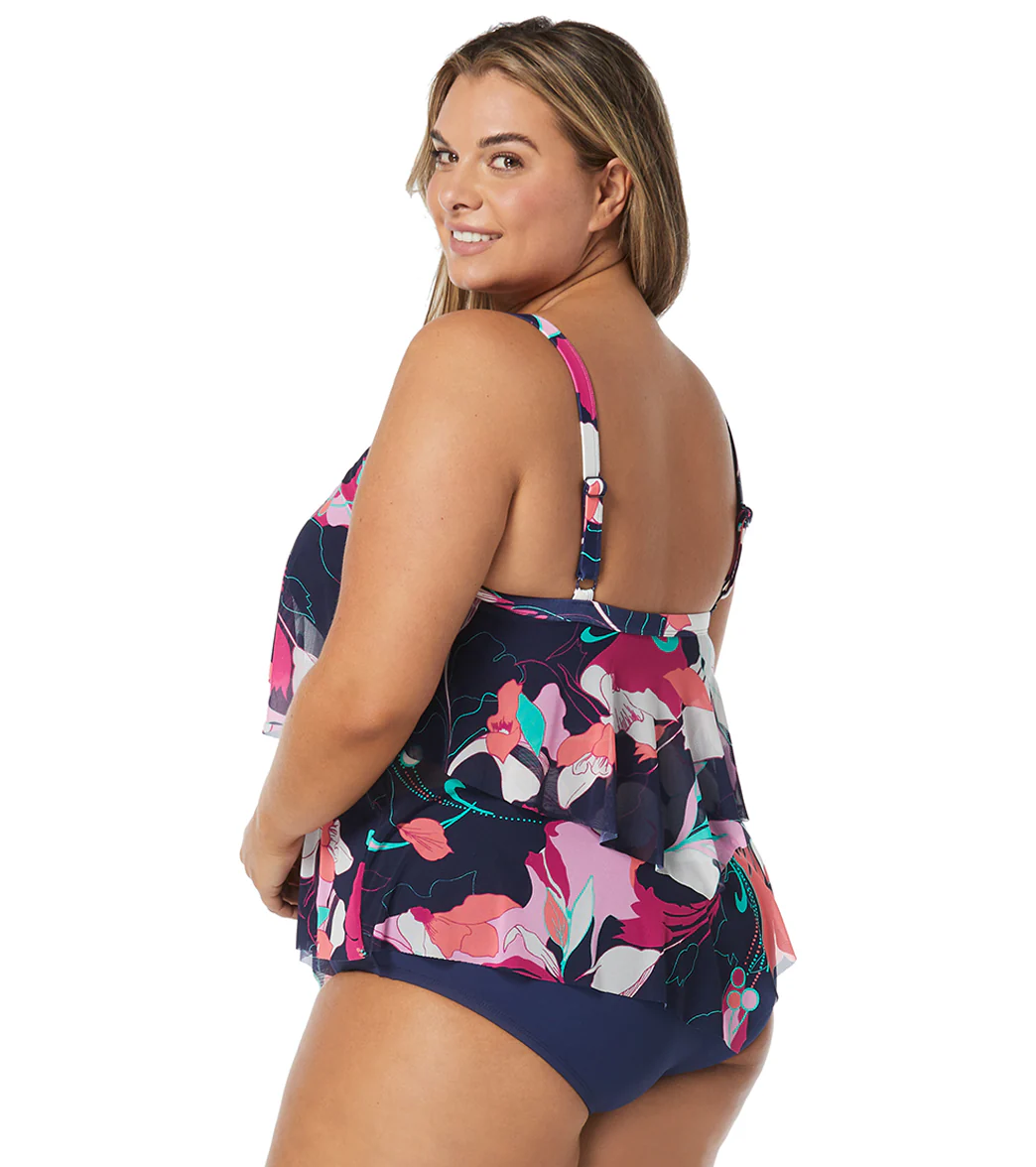 Beach House Women's Plus Size Avalon Floral Portia Mesh Layer Tankini Top - Image 2