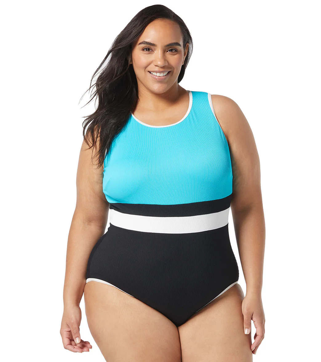 Beach House Women's Plus Size Colorblock Rib Aspire High Neck Back Zip One Piece Swimsuit - Image 4