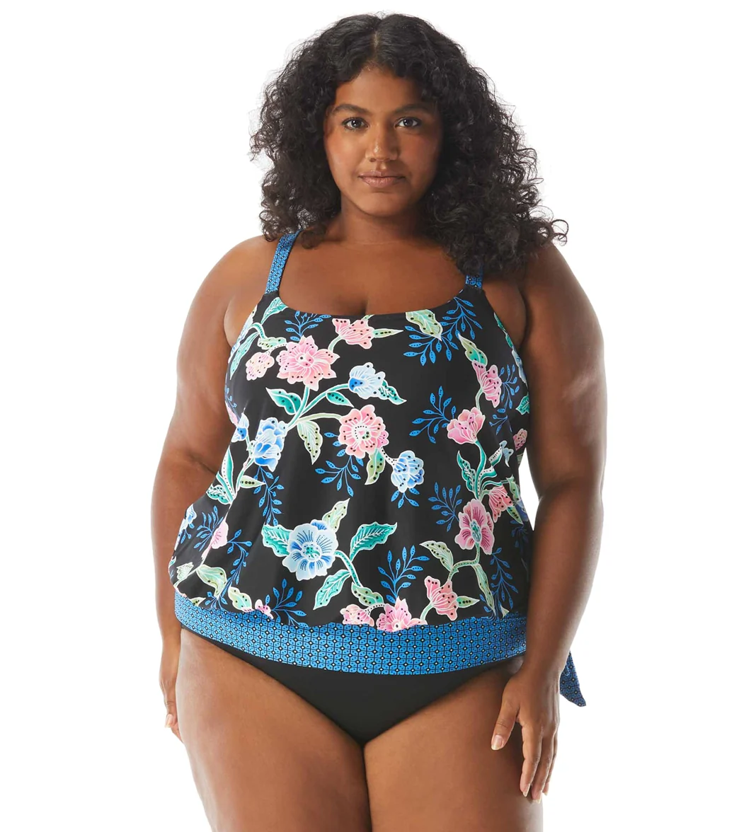 Beach House Women's Plus Size Floral Fantasy Sarah Side Tie Blouson Tankini Top - Image 9