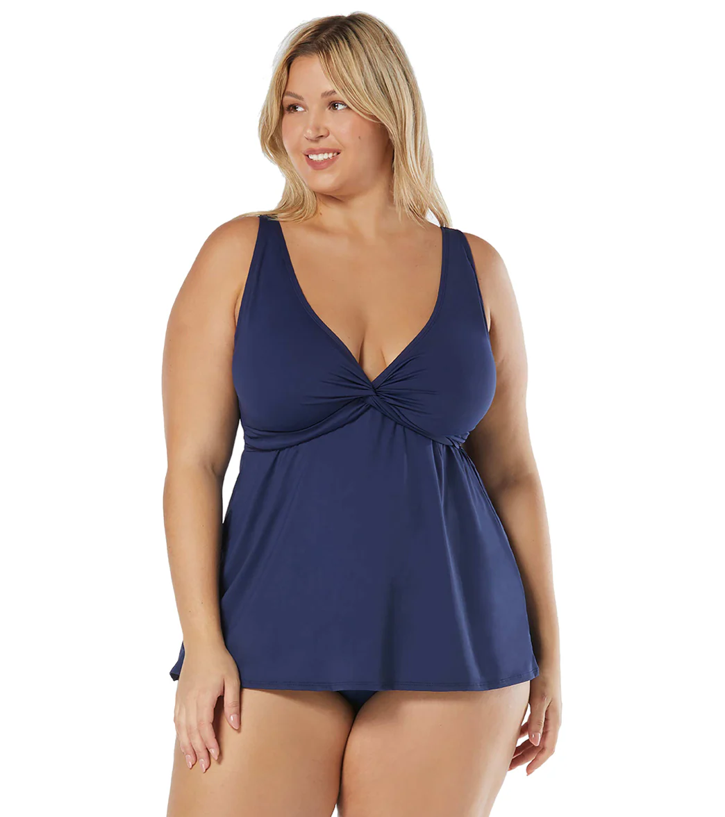 Beach House Women's Plus Size Paloma Beach Solid Willow Flyaway Hem Tankini Top - Image 4