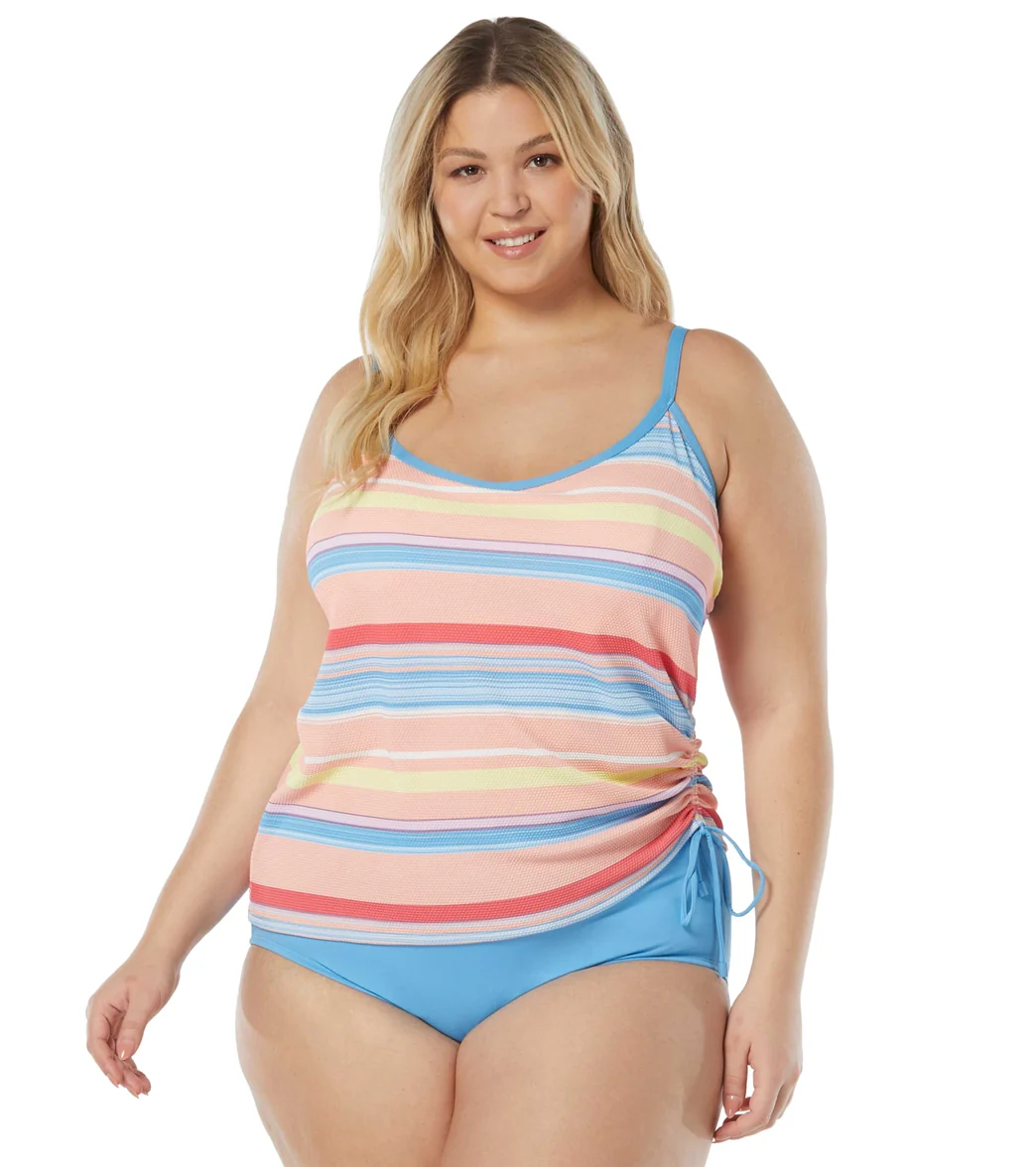 Beach House Women's Plus Size Parade Stripe Bridget Side Shirred Tankini Top - Image 5