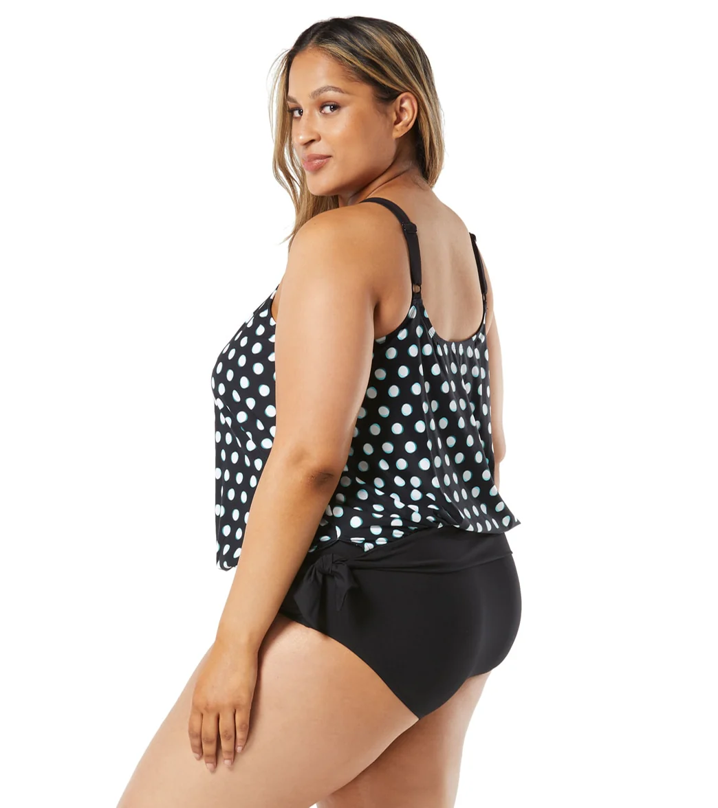 Beach House Women's Plus Size Retro Dot Sarah Side Tie Blouson Tankini Top - Image 2