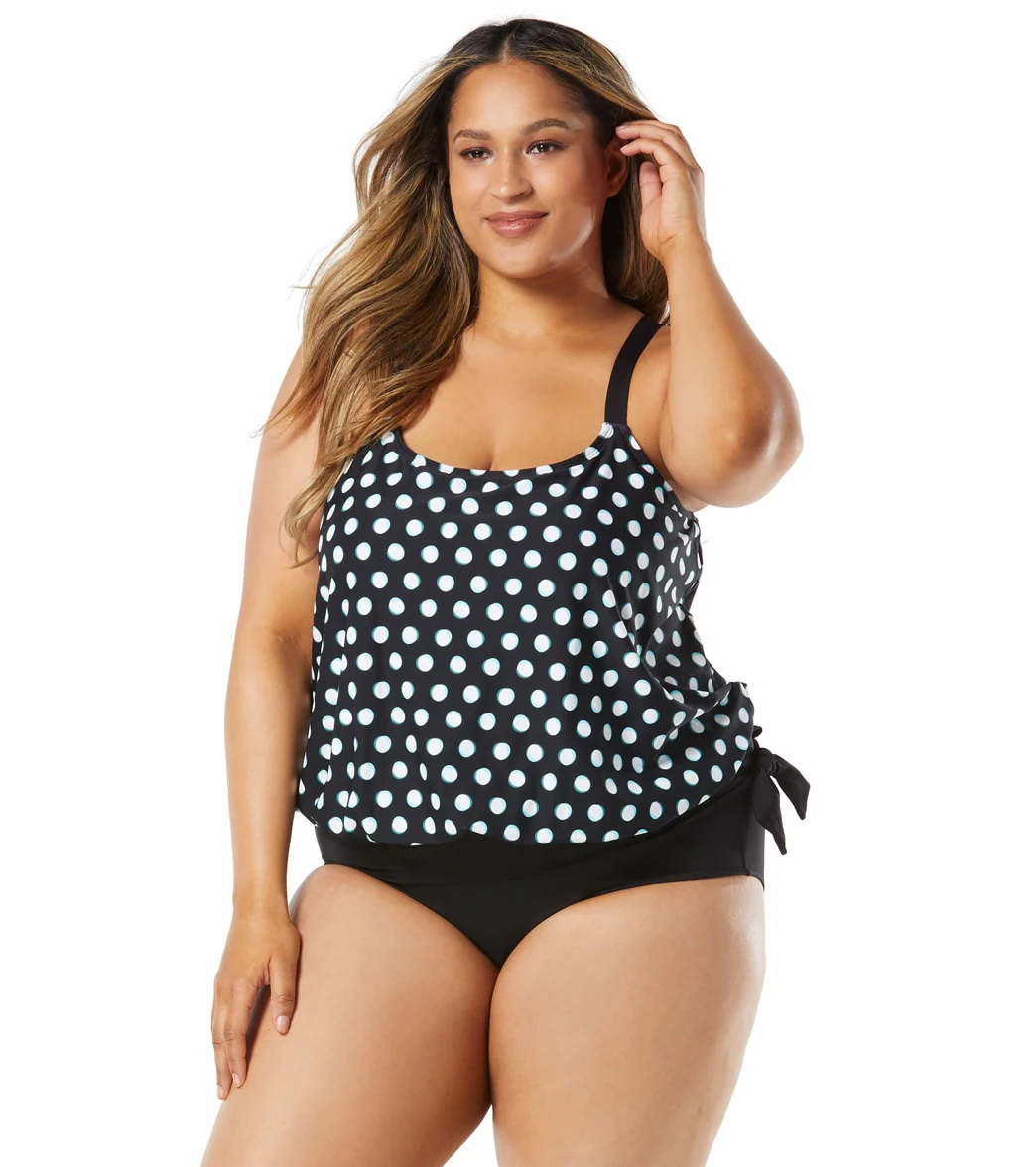 Beach House Women's Plus Size Retro Dot Sarah Side Tie Blouson Tankini Top - Image 7