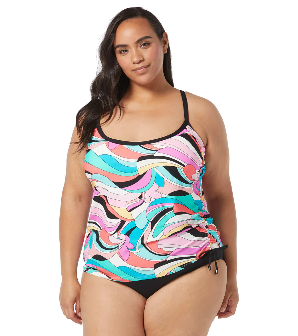 Beach House Women's Plus Size Saltwater Swirl Bridget Drawstring Side Tankini Top - Image 4