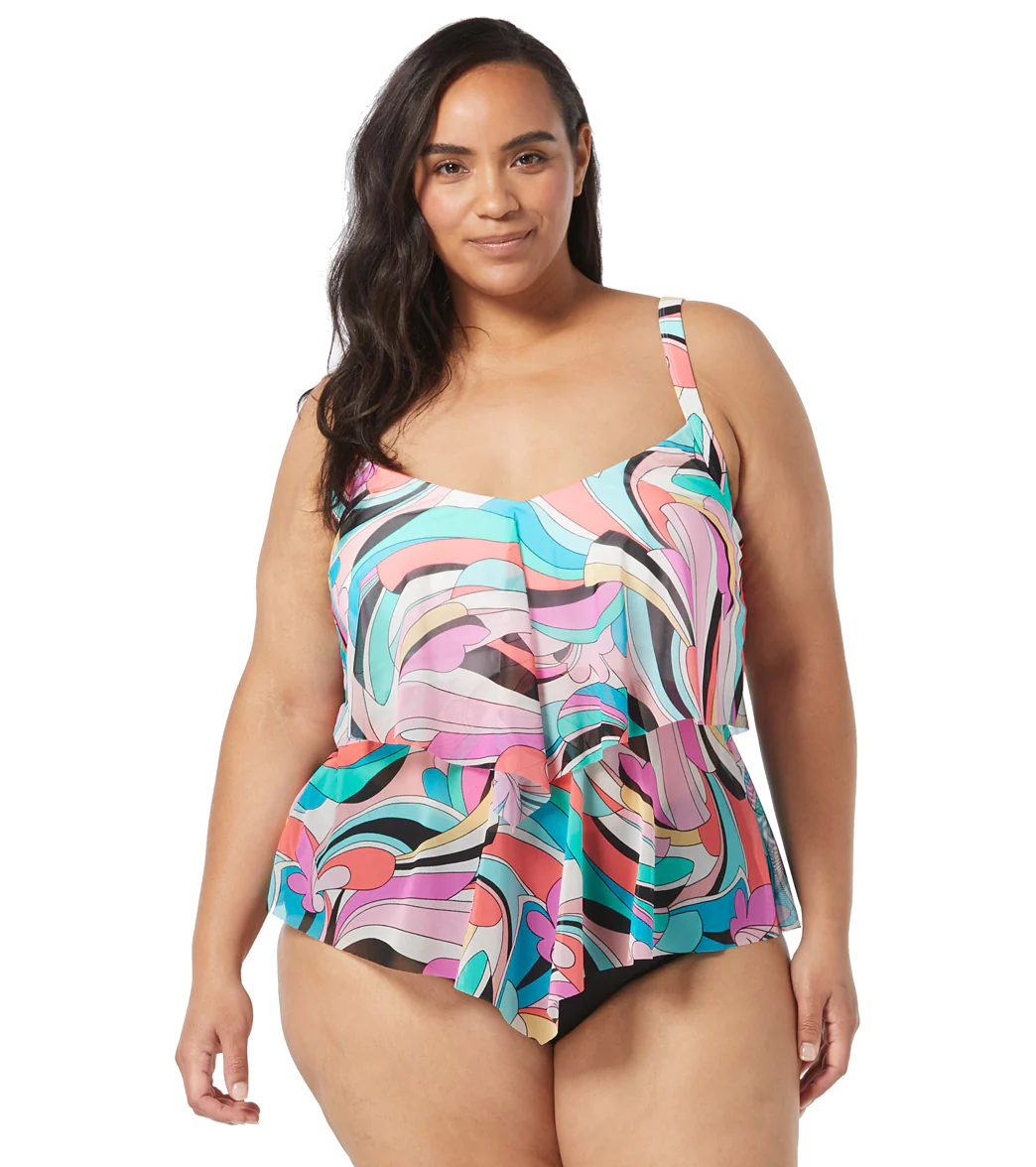Beach House Women's Plus Size Saltwater Swirl Portia Mesh Layer Tankini Top - Image 2