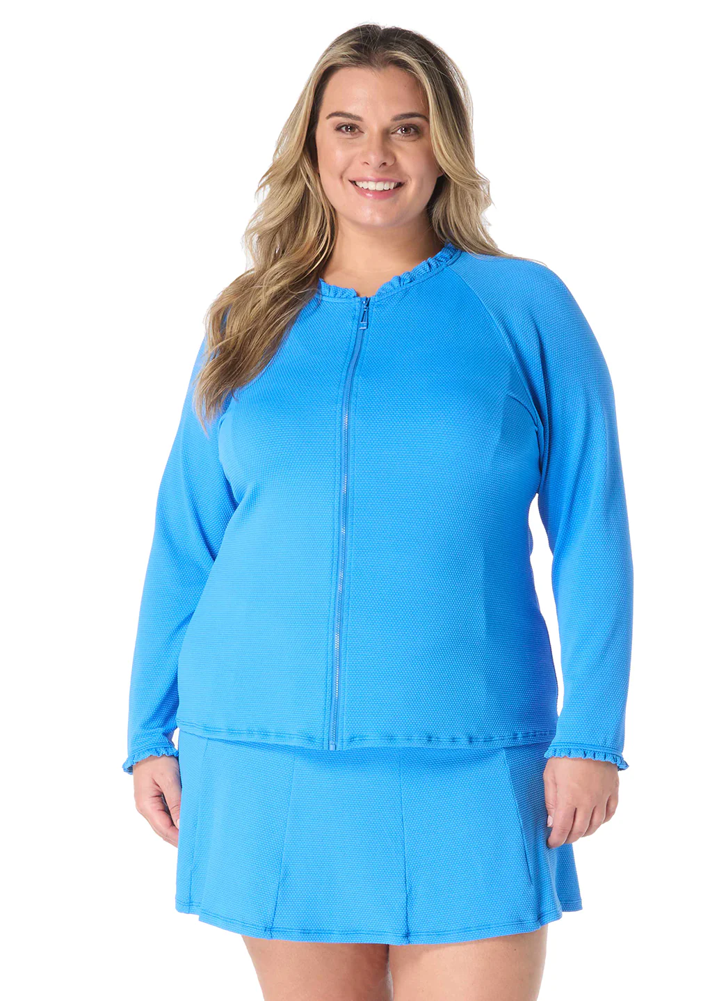 Beach House Women's Plus Size Solid Phoebe Long Sleeve Zip Front Rash Guard