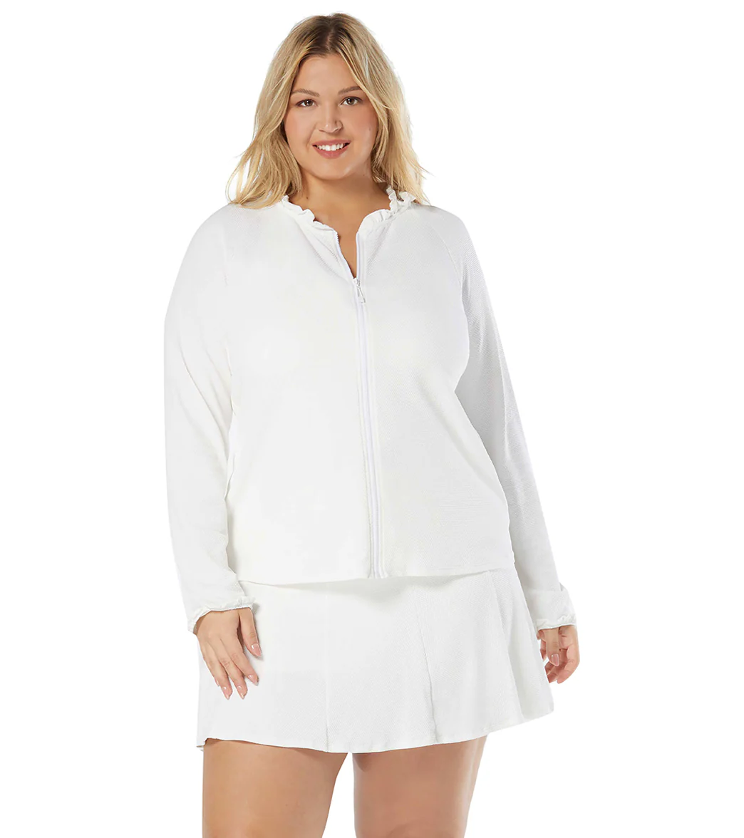 Beach House Women's Plus Size Solid Phoebe Long Sleeve Zip Front Rash Guard - Image 10