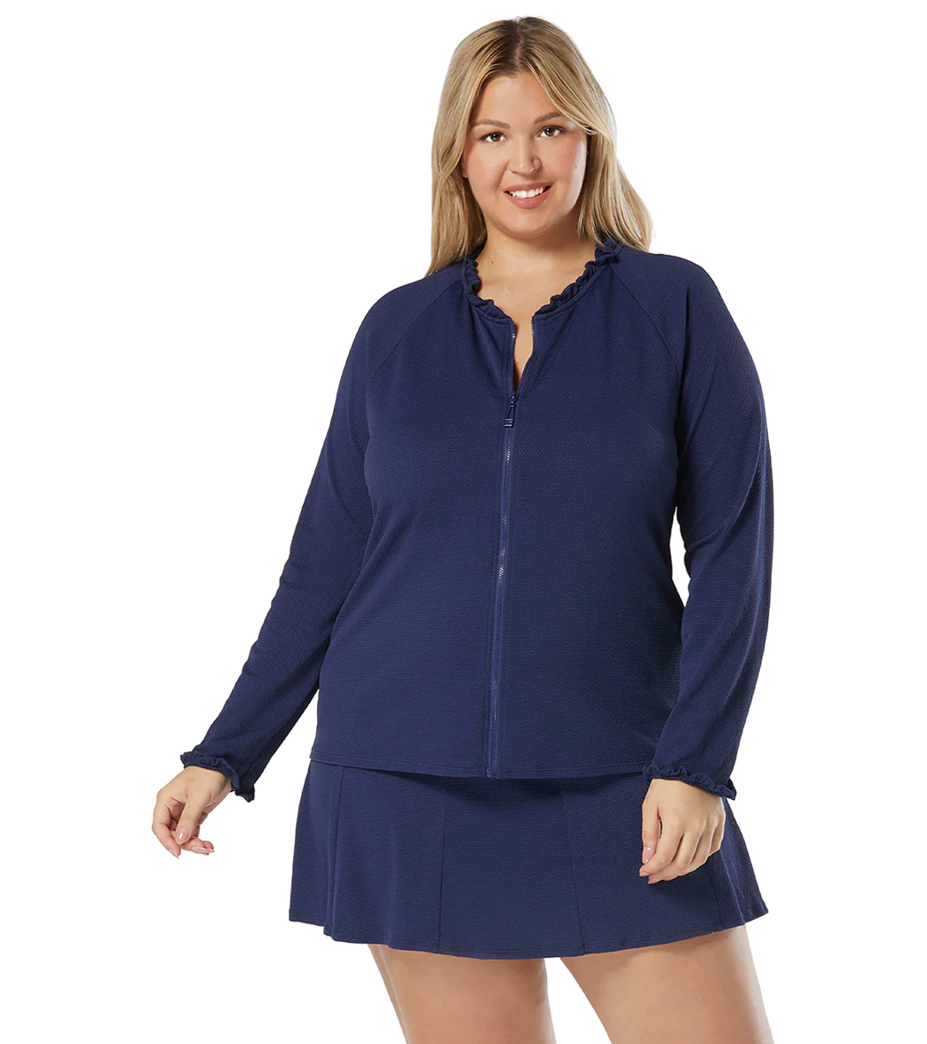Beach House Women's Plus Size Solid Phoebe Long Sleeve Zip Front Rash Guard - Image 9