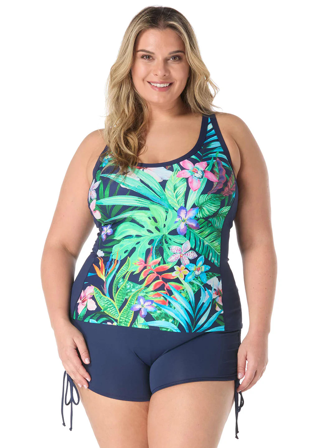 Beach House Women's Plus Size Tropic Paradise Ambition Fitted Cross Back Tankini Top - Image 3