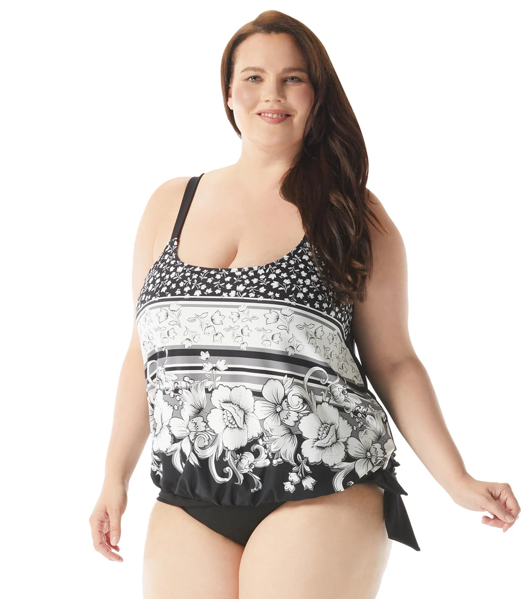 Beach House Women's Plus Size Under the Boardwalk Sarah Side Tie Blouson Tankini Top - Image 5