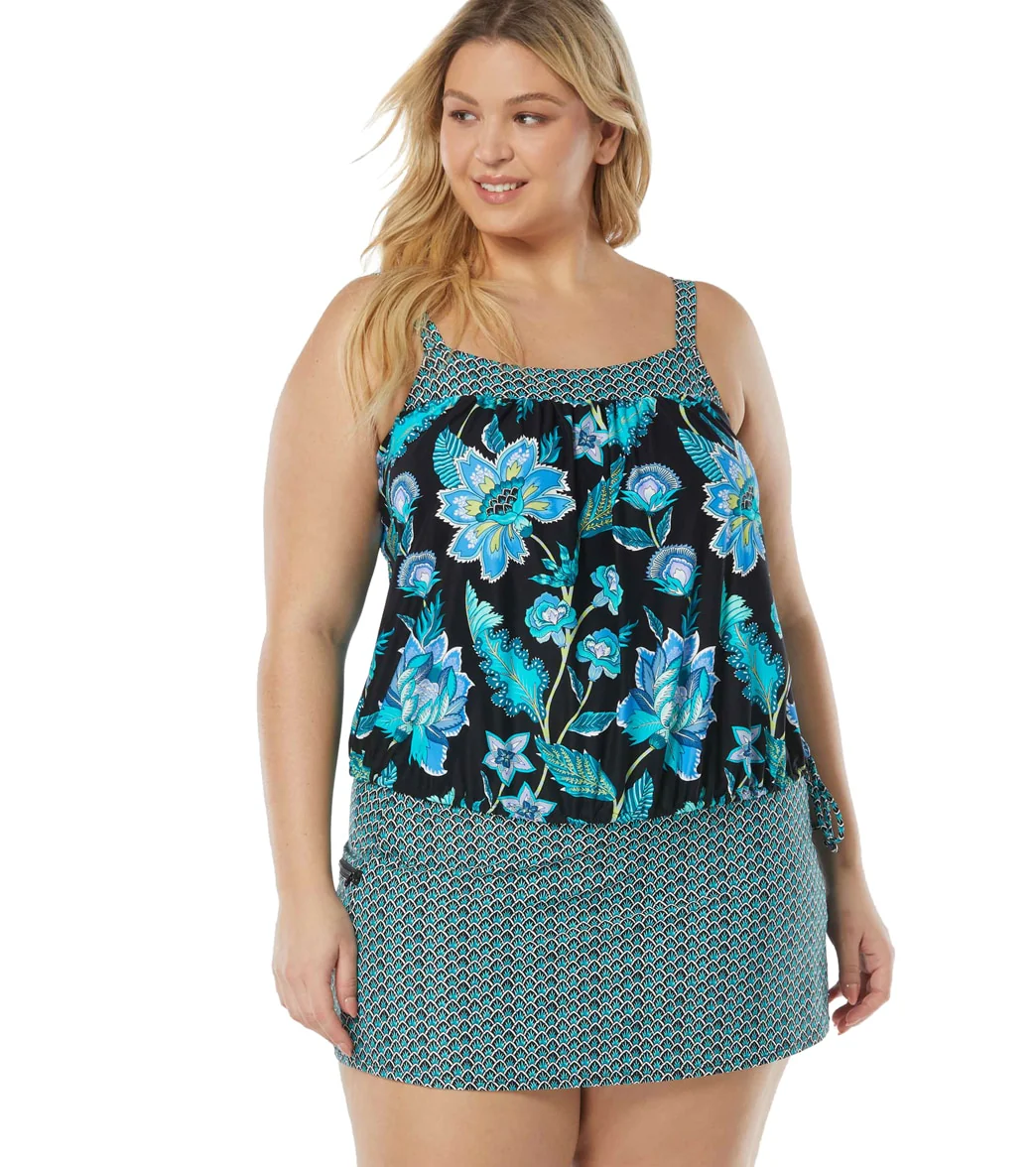 Beach House Women's Plus Size Vineland Floral Audrey Blouson Draw Cord Waist Tankini Top - Image 4