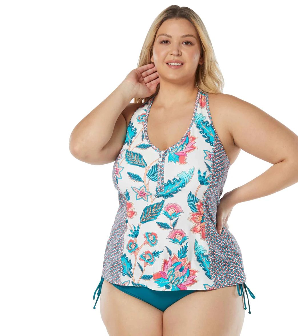 Beach House Women's Plus Size Vineland Floral Erinna Zip Front Racerback Tankini Top - Image 5
