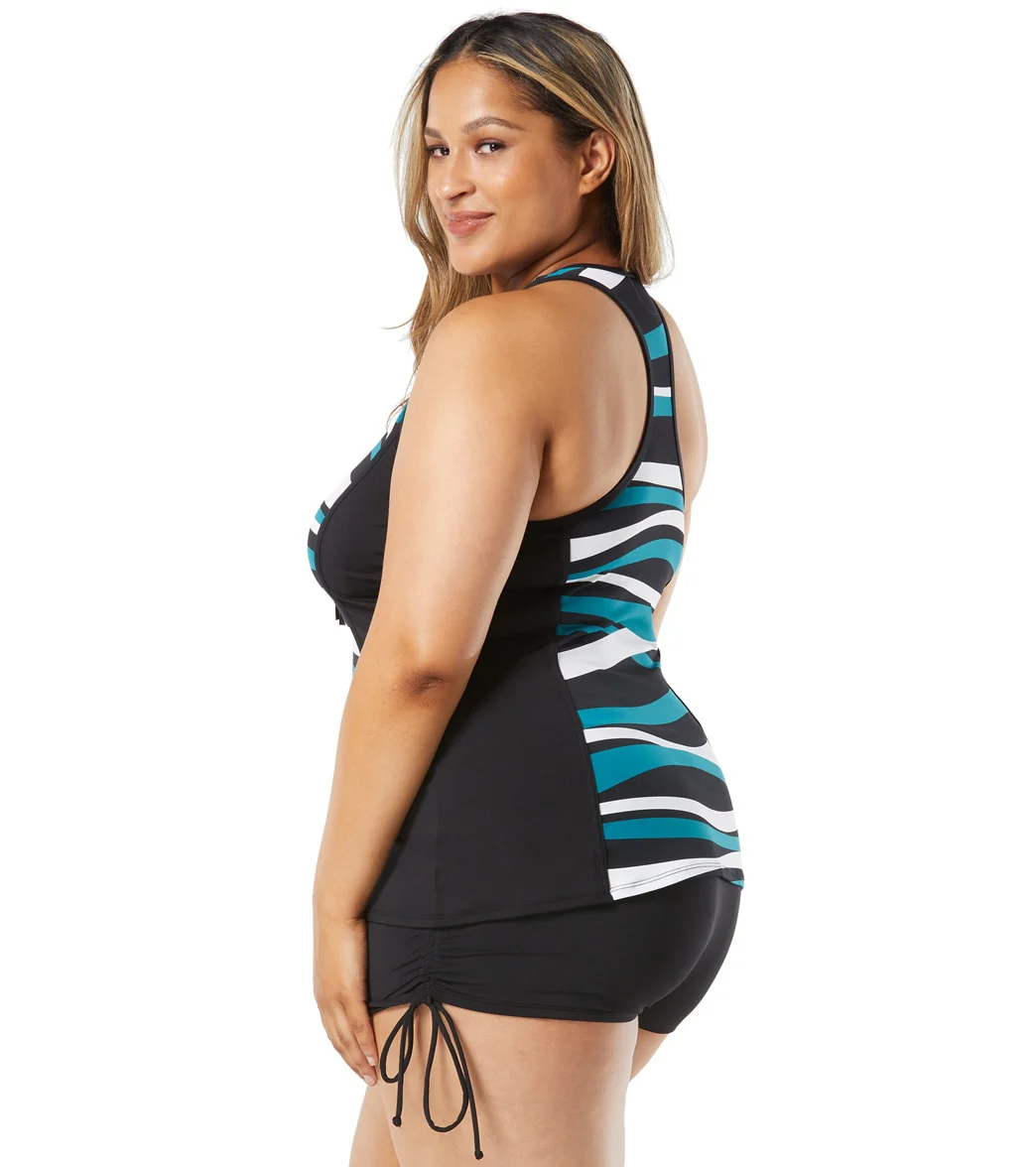 Beach House Women's Plus Size Wave Pool Stripe Erinna Racer Back zip Front Tankini - Image 4