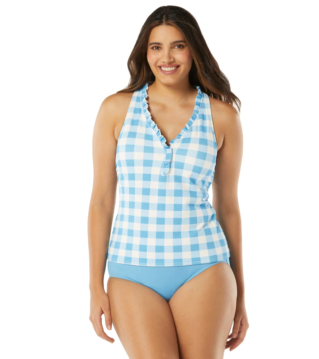 Beach House Women's Summer Gingham Nina Ruffle Trim Racerback Tankini Top - Image 5