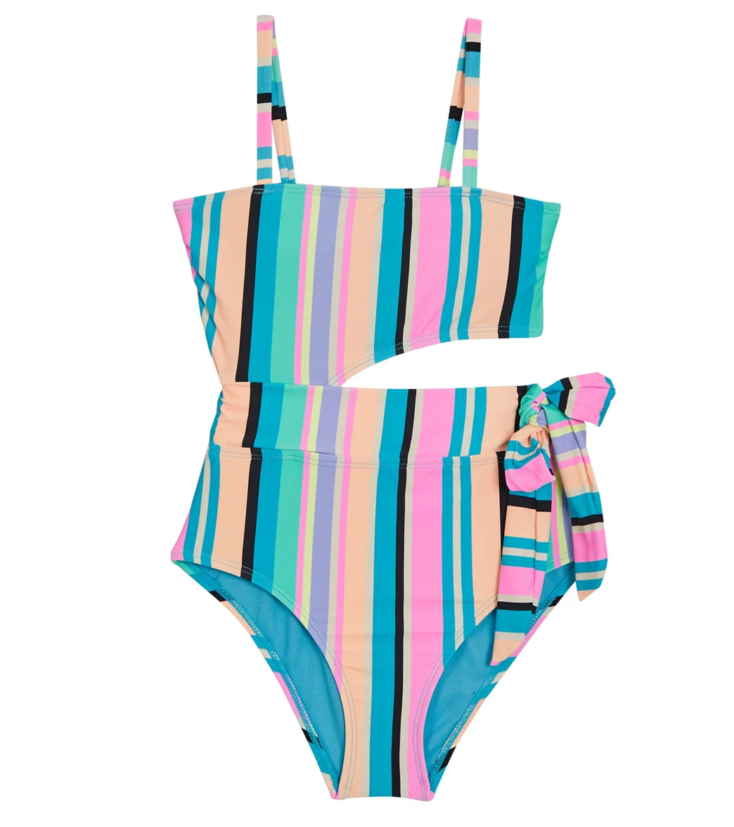 Beach Lingo Girls' Playa Stripe Square Neck One Piece Swimsuit (Big Kid)
