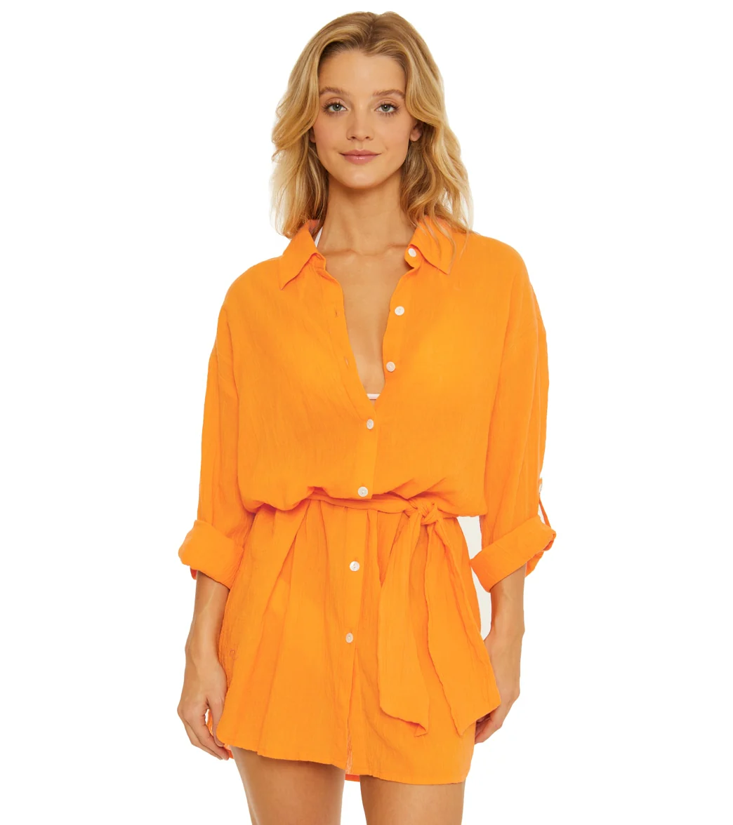 Becca Swim Women's Gauzy Button Front Cover Up Shirt Dress