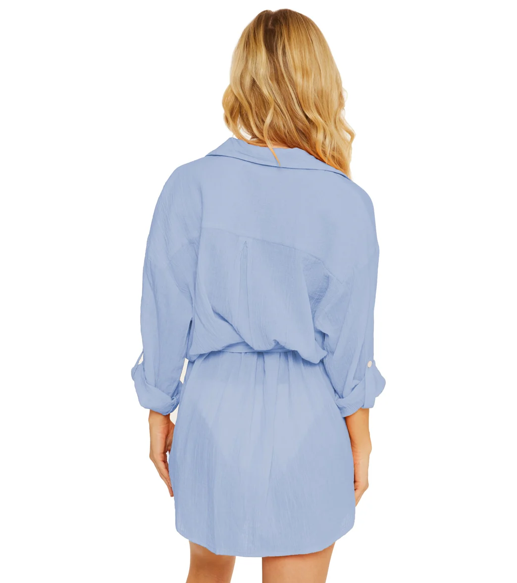 Becca Swim Women's Gauzy Button Front Cover Up Shirt Dress - Image 6