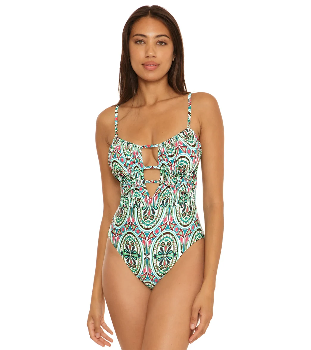 Becca Swim Women's Mosaic Sarai Plunge One Piece Swimsuit